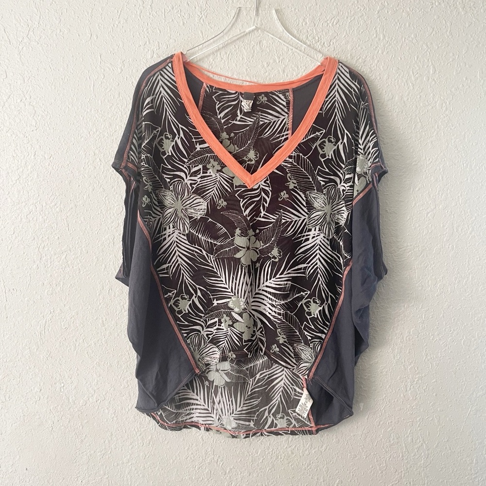 Free People Tropical Boho Dolman V-Neck Pullover High Low Top NWOT Medium
